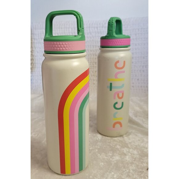 OCS Designs Water Bottles 20 oz. LOT of 2 Breathe Happy x5 w/Rainbow Stainless - Picture 2 of 11